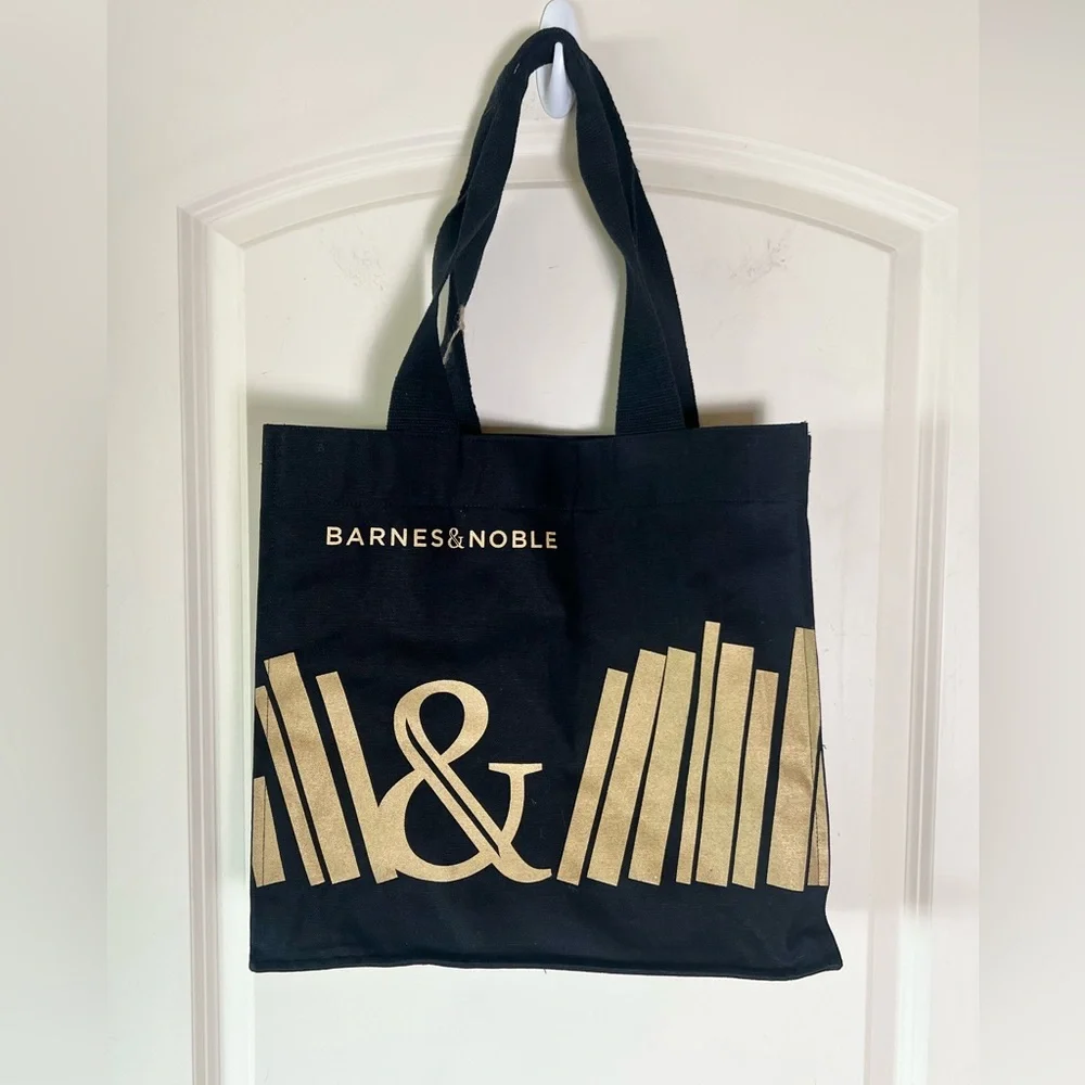 NWT Barnes & Noble Black Gold Ampersand Membership Tote 100% Cotton by re-wrap